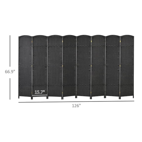 SSLZ Black Folding Room Divider Screen 8 Panel 5.6 ' Tall Privacy Freestanding Partition for Home Office,