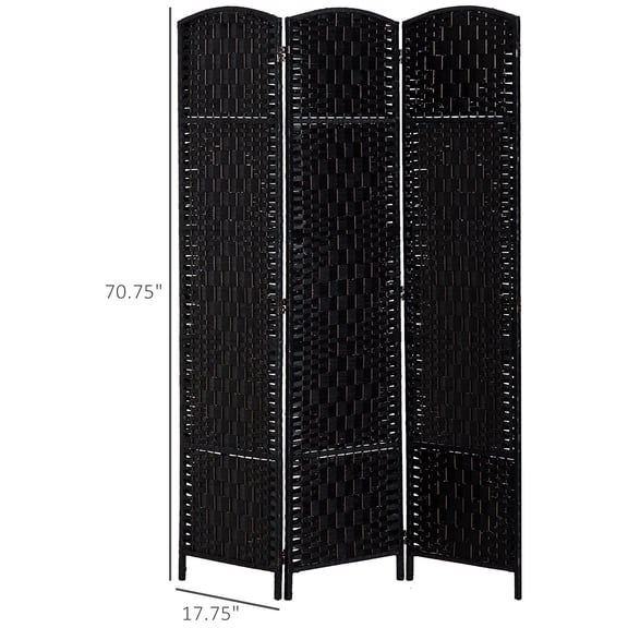 SSLZ Black Room Divider 3 Panel, 6FT Tall Folding Privacy Screen, Freestanding Hand-Woven Partition for Separation with 360 Hinges, Paper Rope Diamond Weave,