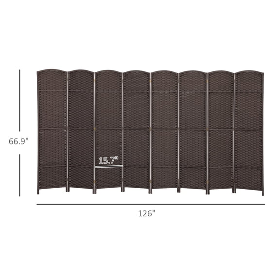 SSLZ Brown Folding Room Divider Screen 8 Panel 5.6 ' Tall Privacy Freestanding Partition for Home Office,