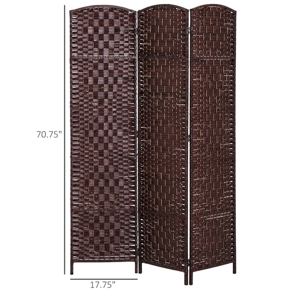 SSLZ Brown Room Divider 3 Panel, 6FT Tall Folding Privacy Screen, Freestanding Hand-Woven Partition for Separation with 360 Hinges, Paper Rope Diamond Weave,