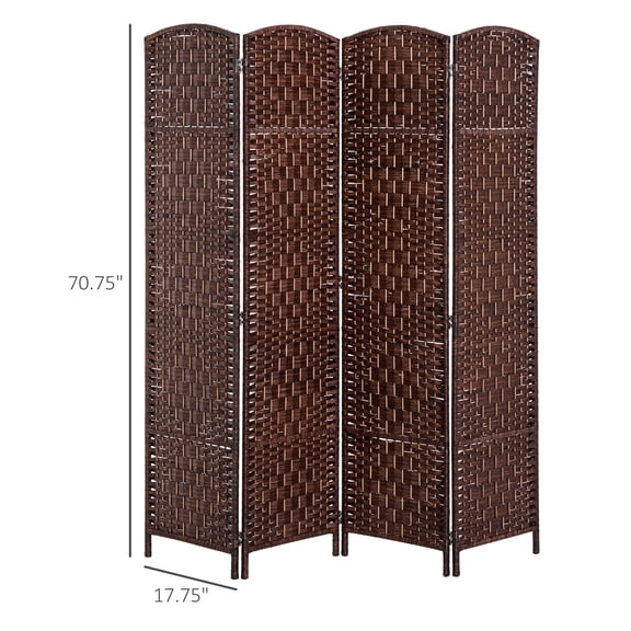 SSLZ Brown Room Divider 4 Panel, 6FT Tall Folding Privacy Screen, Freestanding Hand-Woven Partition for Separation with 360 Hinges, Paper Rope Diamond Weave,