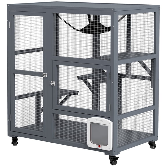 SSLZ Cat House, Indoor Cat Enclosure on Wheels with Openable Top, 39"