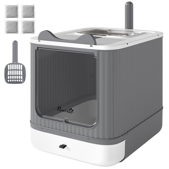 SSLZ Cat Litter Box with Lid, Enclosed Litter Box for Medium Cats, Front-Entry and Top-Exit, Scoop, Deodorizer Bag, White