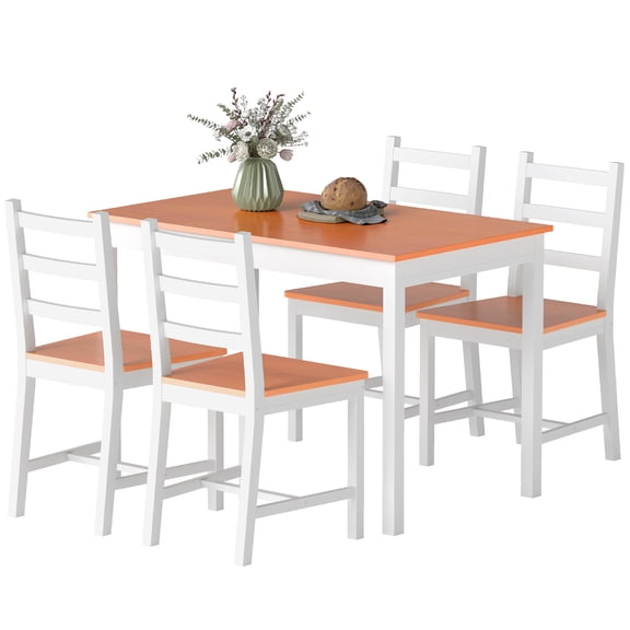 SSLZ Dining Table Set for 4, 5 Piece Modern Kitchen Table and Chairs, Solid Wood Dining Room Set for Small Spaces, Breakfast Nook, White