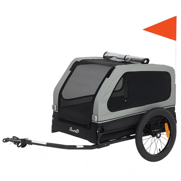 SSLZ Dog Bike Trailer for Small & Medium Dogs, Universal Bicycle Coupler, Flip-Down Ramp Tailgate, Gray