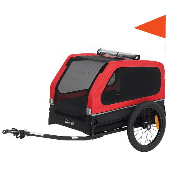 SSLZ Dog Bike Trailer for Small & Medium Dogs, Universal Bicycle Coupler, Flip-Down Ramp Tailgate, Red