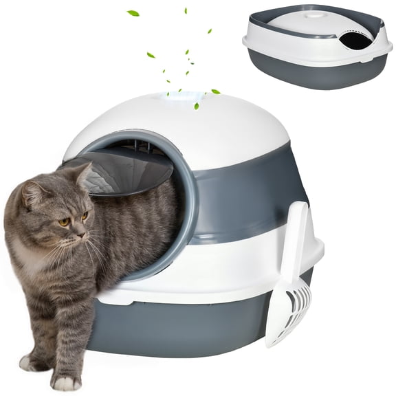SSLZ Dome Covered Cat Litter Box with Lid, White and Gray