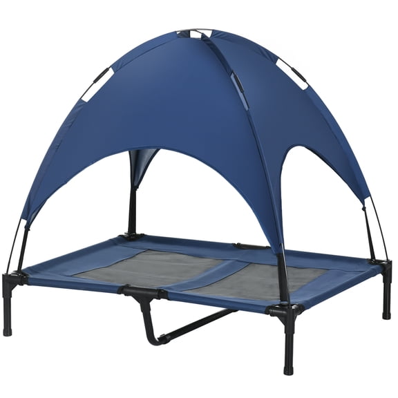 SSLZ Elevated Portable Dog Cot Pet Bed with UV Protection Canopy Shade, 36 inch, Dark Blue