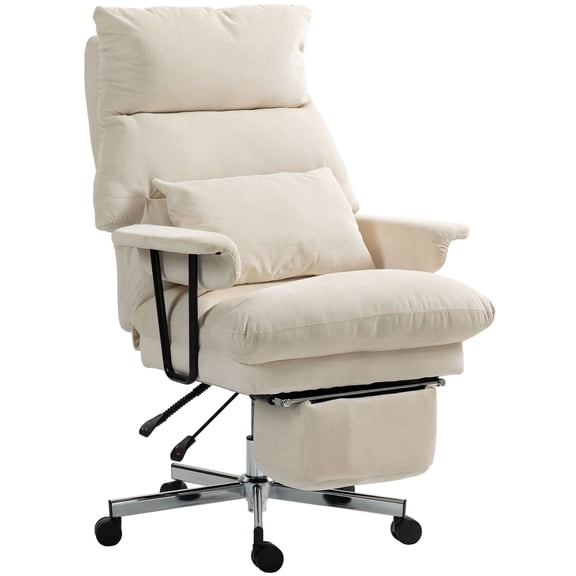 SSLZ Executive Office Chair with Lumbar Support, Footrest, High Back Reclining Overstuffed Desk Chair with, Cream White