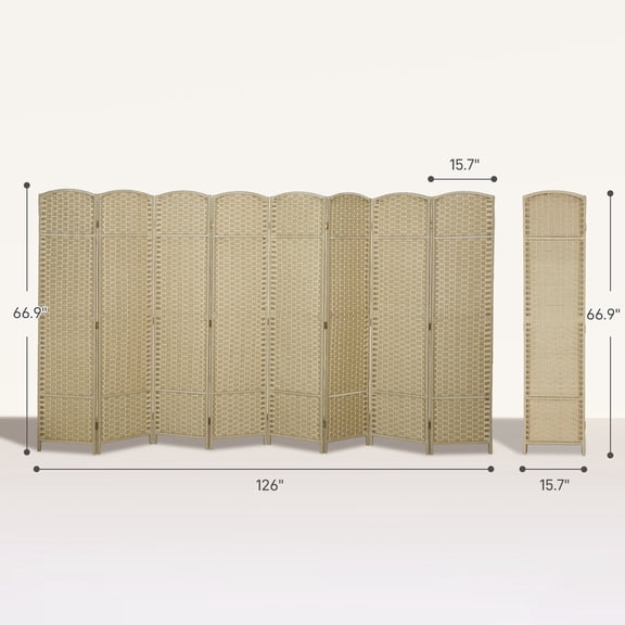 SSLZ Folding Room Divider Screen 8 Panel 5.6 ' Tall Privacy Freestanding Partition for Home Office, Beige
