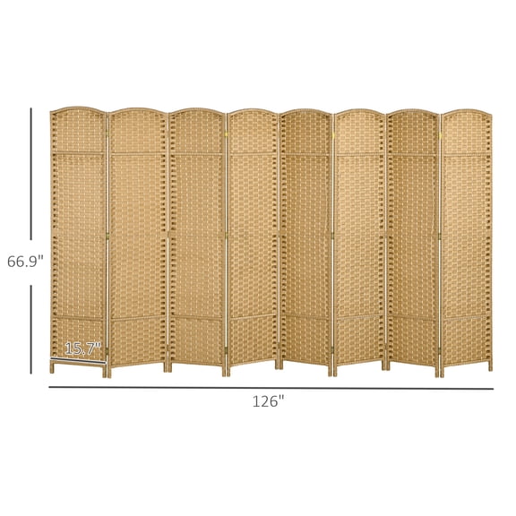 SSLZ Folding Room Divider Screen 8 Panel 5.6 ' Tall Privacy Freestanding Partition for Home Office, Nature Wood