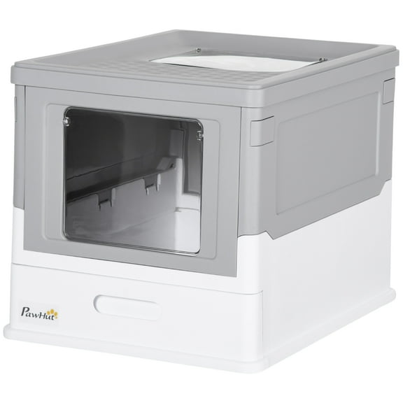 SSLZ Fully Enclosed Cat Litter Box with Front Entry and Top Exit, Plastic, Gray & White