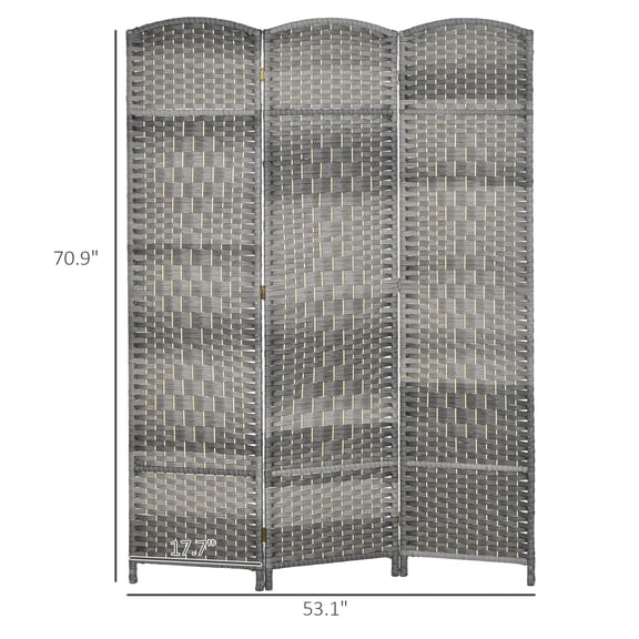 SSLZ Gray Folding Room Divider Screen 3 Panel 6' Tall Privacy Freestanding Wood Partition for Home Office, Mixed