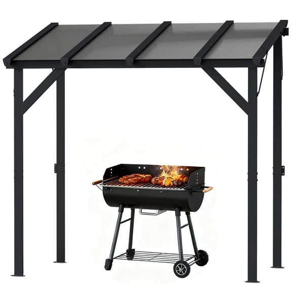 SSLZ Hardtop Grill Gazebo, Lean-to BBQ Shelter with Polycarbonate Roof for Outdoor, Patio, Lawn