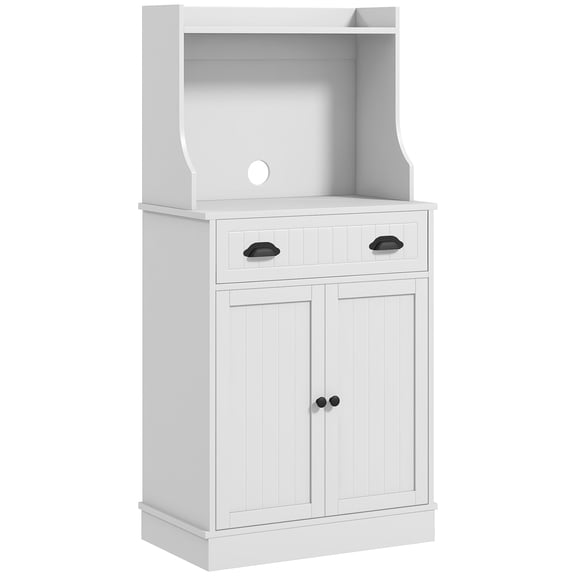 SSLZ Kitchen Microwave Cabinet with Drawer, Cabinet and Adjustable Shelf, Buffet Cabinet with Hutch for Dining Room, White