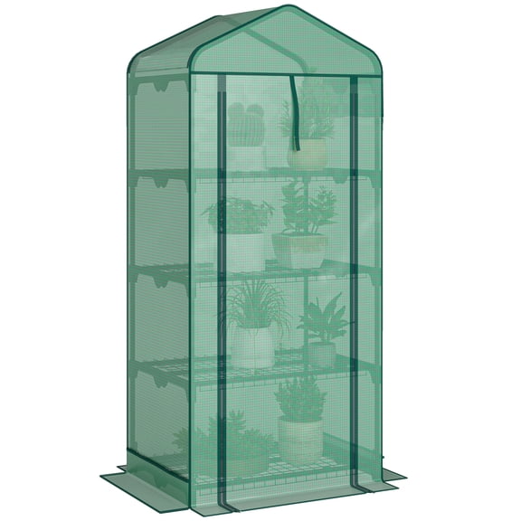 SSLZ Mini Greenhouse with Screen Roof, 4 Tier Portable Small Greenhouse with High Strength PE Cover, Green