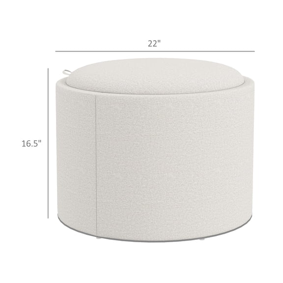 SSLZ Ottoman Round Storage Coffee Table with Flip Top Tray, Linen Fabric Upholstered Footstool Hidden Compartment