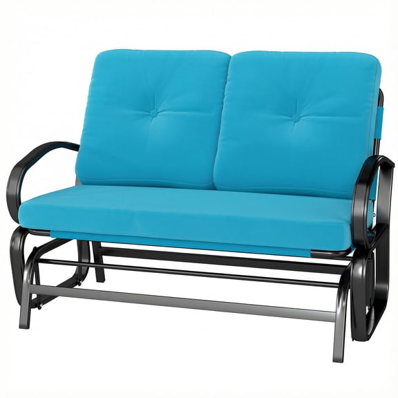 SSLZ Outdoor Glider Bench, 2-Person Patio Rocker Loveseat with Tufted Cushions, Steel Frame for Porch, Garden Backyard, Blue