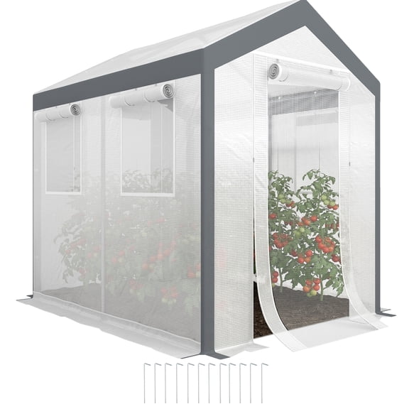 SSLZ Outdoor Walk-In Tunnel Greenhouse with Roll-up Windows, Zippered Mesh Door, & Weather Cover, 8' x 6' x 7.4'