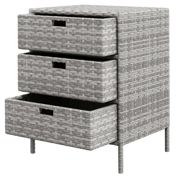 SSLZ Patio PE Rattan Storage Cabinet, Wicker Pool Cabinet Organizer, Outdoor Towel Rack for Pool with 3 Drawers, Gray
