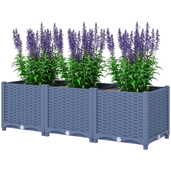 SSLZ Plastic Raised Garden Bed, 4 x 1 x 1 ft Outdoor Flower Box with Drainage Holes for Vegetables, Herbs, Blue