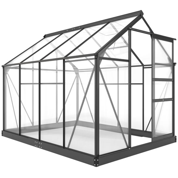 SSLZ Polycarbonate Greenhouse, Heavy Duty Outdoor Aluminum Walk-in Green House Kit Vent Door, 6.2'x8.3'x6.6' Gray
