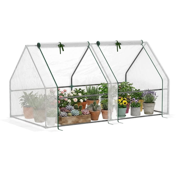 SSLZ Portable Mini Greenhouse, Outdoor Garden with Large Zipper Doors and Water/UV PE Cover, 6' x 3' x 3', White