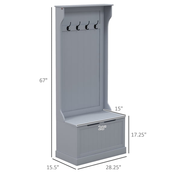 SSLZ Rack Bench, Bench Gray Entryway Hall Tree with Coat and Sitting Mudroom Storage, Hooks,