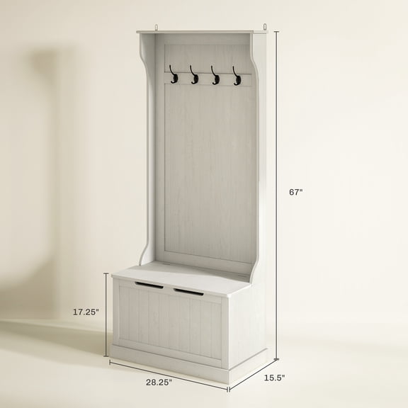 SSLZ Rack, Bench, Cream White Hall Tree with Coat Storage, and Sitting