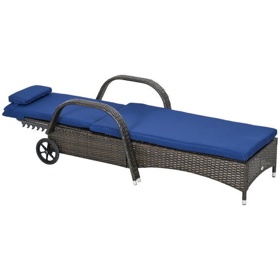 SSLZ Reclining Chaise Lounge Chair, Rolling Outdoor Chair with Cushion, Pillow, Headrest, Armrests, and Wheels, Brown