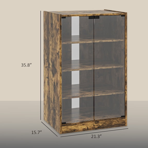 SSLZ Rustic Brown 5-Tier Media Cabinet, Stand with Adjustable Shelves, Tempered Glass Doors, and Cable Management,