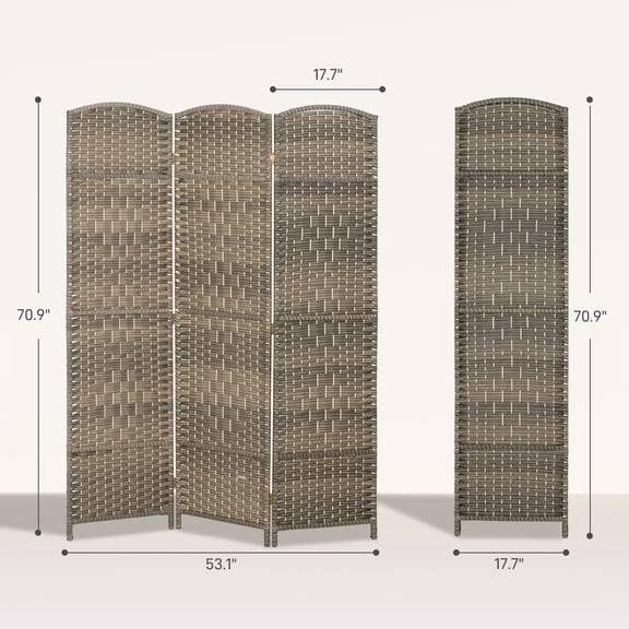 SSLZ Rustic Folding Room Divider Screen 3 Panel 6' Tall Privacy Freestanding Wood Partition for Home Office, Dark Oak