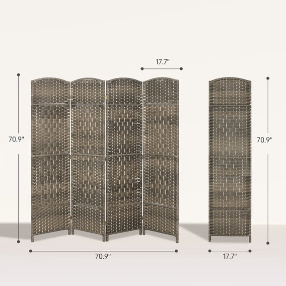 SSLZ Rustic Folding Room Divider Screen 4 Panel 6' Tall Privacy Freestanding Wood Partition for Home Office, Dark Oak