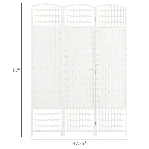 SSLZ White 3 Panel Folding Room Divider Portable Privacy Screen Wave Fiber Partition for Home Office