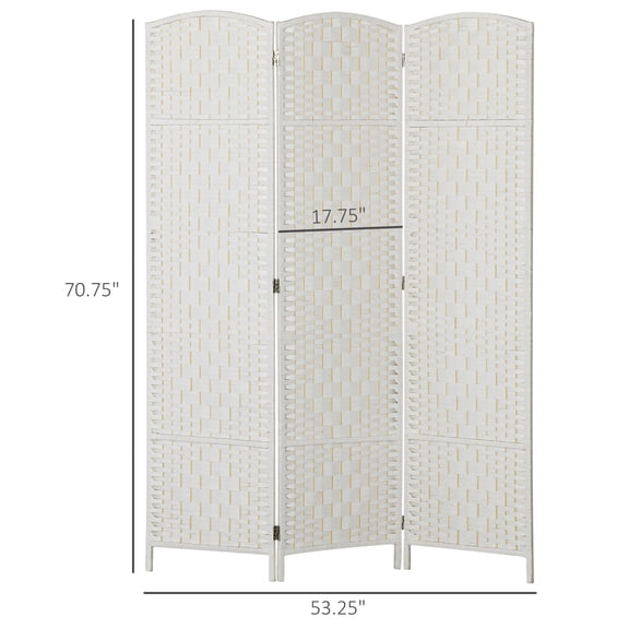 SSLZ White Room Divider, 3 Panel Folding Privacy Screen, 6FT Tall Portable Weave Partition Wall Divider for Bedroom,