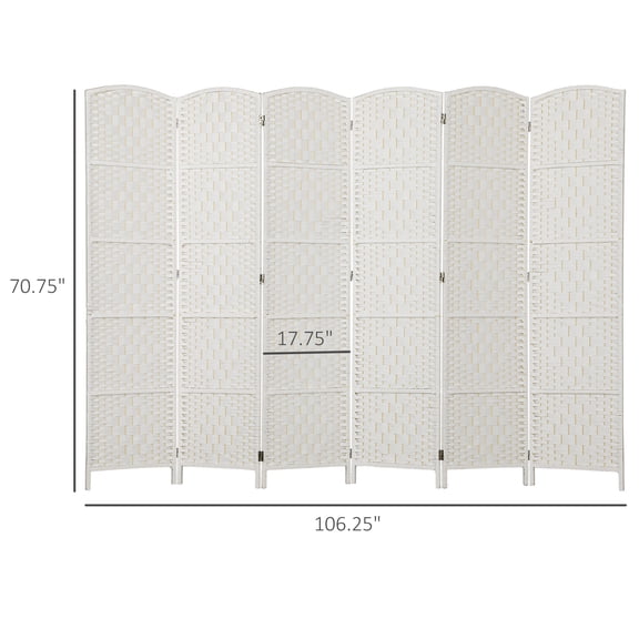 SSLZ White Room Divider, 6 Panel Folding Privacy Screen, 6FT Tall Portable Weave Partition Wall Divider for Bedroom,