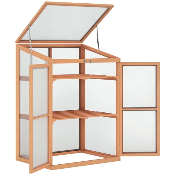 SSLZ Wooden Cold Frame Greenhouse Small Mini Planter Box, 30" L x 24" W x 44" H, Natural
