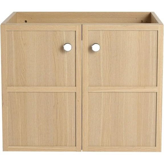 SSLine 24-inch Under Sink Bathroom Cabinet- Sink Not Include, Floating Bathroom Vanity Cabinet with Double Door Storage and 3 Color Handle, Oak Wood
