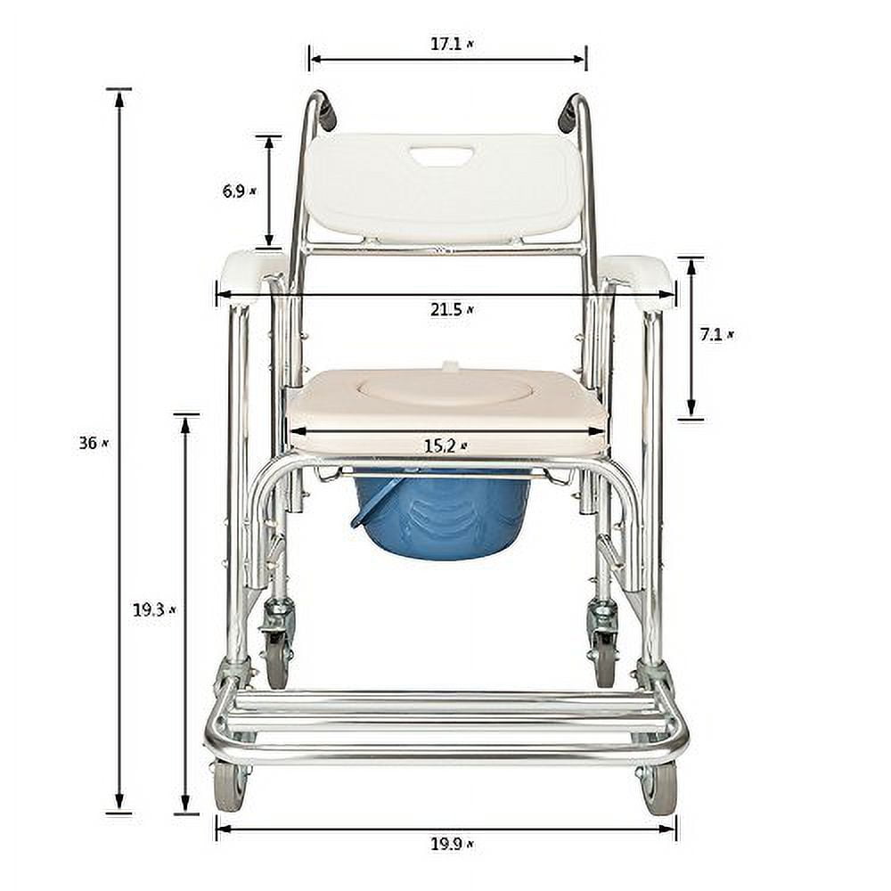 SSLine Aluminum Shower Chair Bedside Commode with Casters & Padded Seat