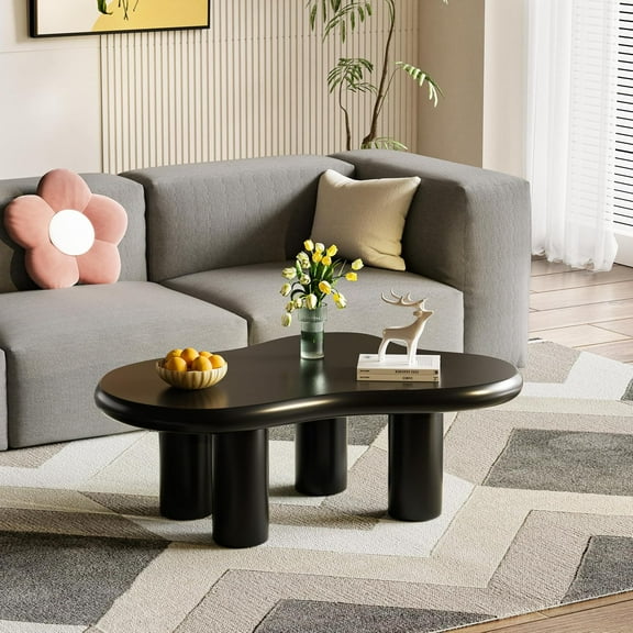 SSLine Cloud-Shaped Coffee Table, Modern Irregular Coffee Table Center Table for Living Room, 46.1 x 31.1 inches, Black