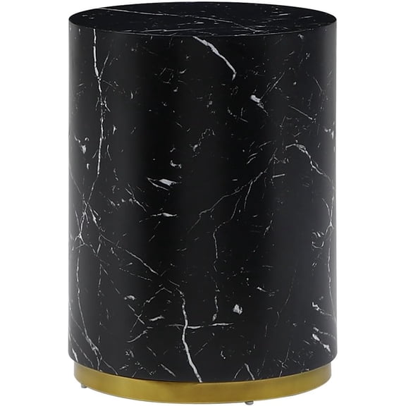 SSLine Modern Drum-Shape Living Room Table Round Small Coffee Table Black Marble Wood Center Table Side Table with Gold Edge for Living Room Bedroom(No Assembly-15.75" Dia x19.69 H)