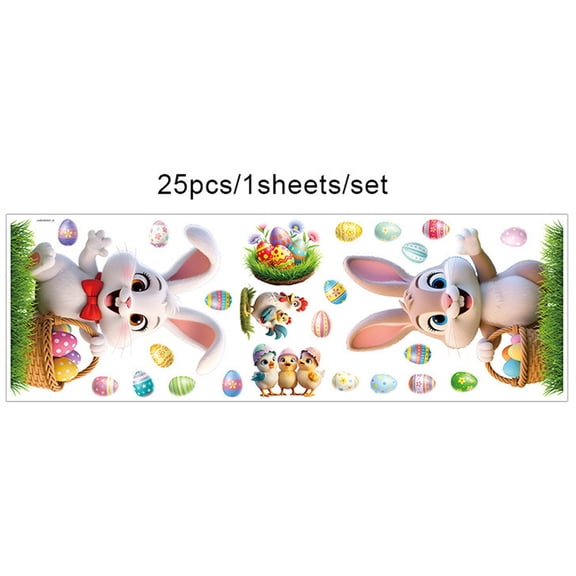 SSNTSY 1 Sheet 25pcs Easter Window Clings Colorful Bunny Egg Stickers Self-Adhesive Easter Egg Decoration Spring Windows Decals Easter Wall Stickers for Home Office Party Decor