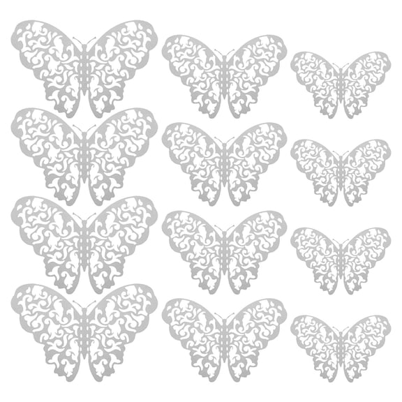 SSNTSY 12pcs 3D Butterfly Wall Stickers Butterfly Wall Mural Decals Hollow Butterfly Ornaments 3 Sizes Artificial Butterfly Hanging Decoration for Home Living Room Bedroom