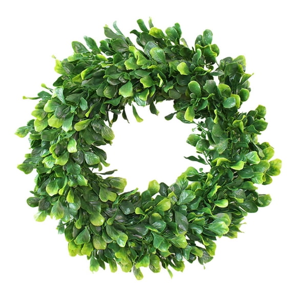 SSNTSY 16" Artificial Green Leaves Wreath Round Boxwood Wreath Spring Greenery Hanging Garland Wall Eucalyptus Leaves Wreath for Home Wedding Wall Window Decoration
