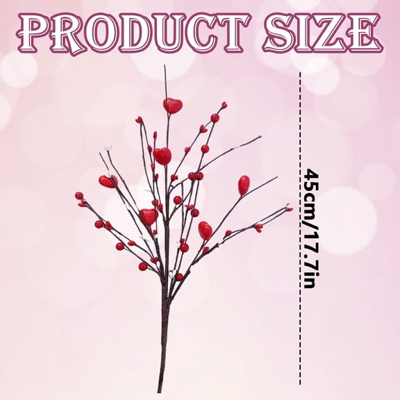SSNTSY 17.7 inch Heart Berry Floral Picks - 1 PC Artificial Red Stems for Valentine‘s Gifts, Wedding, Christmas & Home Decor
