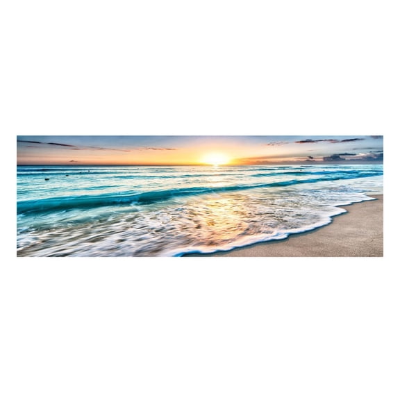 SSNTSY 20" x 59" Ocean Wall Art Blue Wave and Beach Canvas Picture Gold Sun Scenery Painting Modern Wall Decor for Hallway Bedroom Office