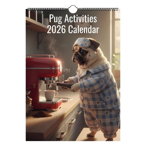SSNTSY 2026 Pug Calendar, Monthly Wall Calendar, 8 x 11 inch Flip Calendar with Cute Pug Illustration for Daily Planing and Home Decoration