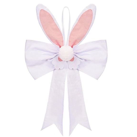 SSNTSY 21.3" Bunny Ear Bow Lighted Easter Bow Decoration Rabbit Ear Tree Topper Bows White Burlap Wreath Bow Spring Easter Wreath Bow for Front Door Easter Party Decorations Supplies