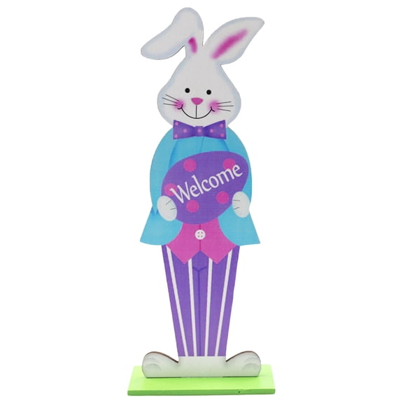 SSNTSY 3.3" x 9.8" Wood Rabbit Decoration Sign Easter Bunny Tiered Tray Decor Easter Village Ornament Rustic Table Sign for Home Easter Wall Art Decor