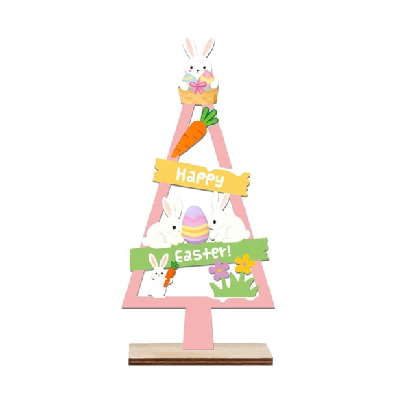 SSNTSY 4.6" x 8.1" Wooden Happy Easter Sign Stand Up Easter Sign Bunny Tiered Tray Decor Rustic Easter Table Sign with Base for Home Spring Party